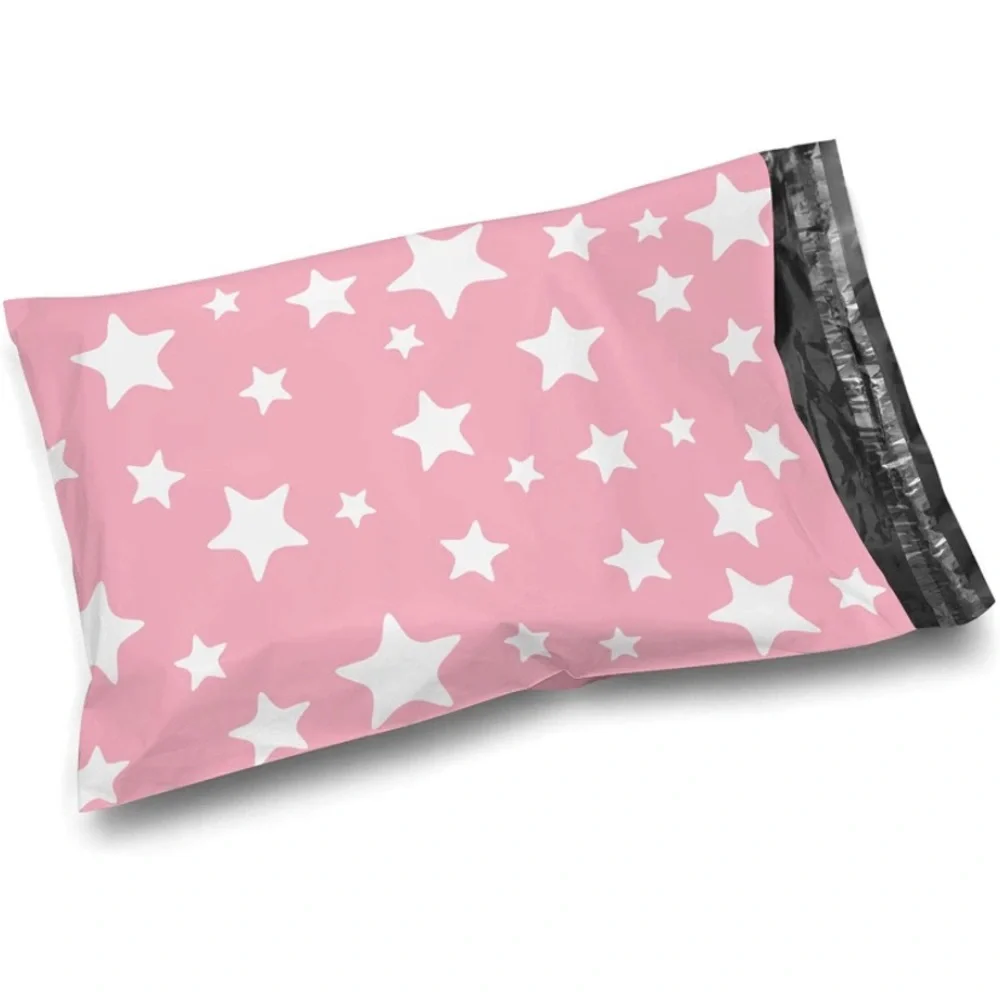 NEW! 50 PACK! 10x13 Pink Poly Mailers with White Stars - Picture 2 of 2